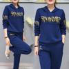 Women's Loose Fit Hooded Tracksuit Long Sleeve Rhinestone Letter Sweatshirt Jogger Pants Two Piece Casual Running Outfit Set