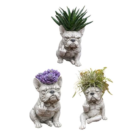 Bulldogge Hund Pflanzgefäß Lustiger Mittelfinger Hund Harz Blumentopf Niedliche Tierform