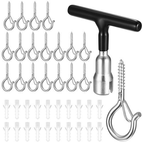 Set of 20 Screw Hooks, Screw-in Screw Hooks with Safety Buckle Design, for Hanging Plant Baskets, Kitchen Utensils, Decorative Items, Wind Chimes, and