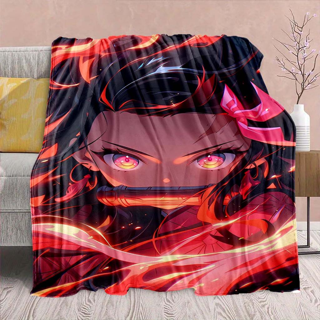 Demon Slayer Anime Flannel Blanket - Soft Warm Perfect for Sofa, Bedding Camping Travel Office Home Decor