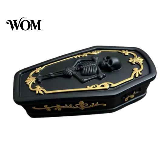 Resin Trinket Casket Gothic Skull Jewelry Box, Spooky Storage Figurine for Decorative Container Rings, Halloween Dark Tabletop Organizer, Unique Gift