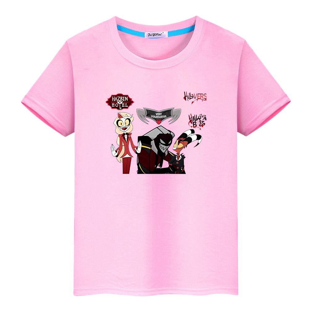t shirt for kids boy10year helluva boss Print 100%Cotton Christmas anime Tops Short y2k pride tshirt Cute Tees girl clothes