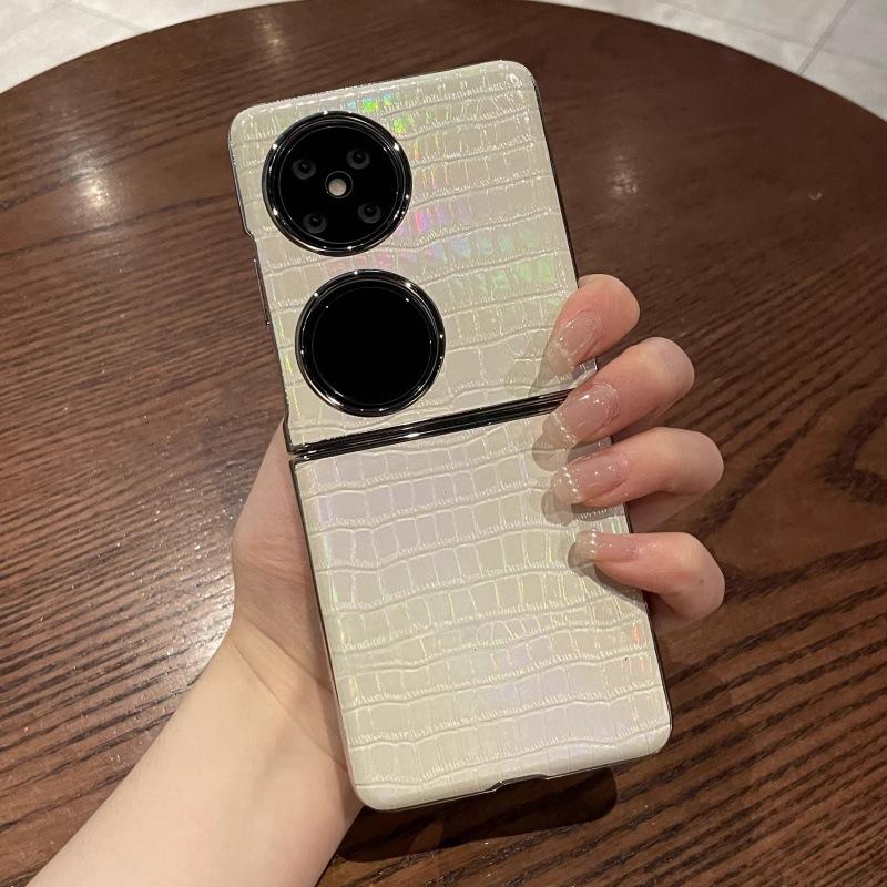 Tide Brand Crocodile Pattern Is Suitable for Huawei Pocke2 Folding Screen Mobile Phone Case P50Pocket Gradual Change Bamboo Powder Lanyard