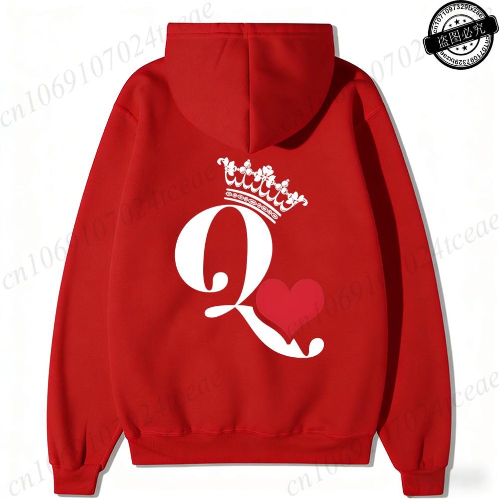 Couple Hoodies Valentines Day Matching Outfits King and Queen Printed Couple Hoodies Boyfriend Girlfriend Fleece Sweatshirts Top