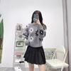 Women's Autumn and Winter Fashion Versatile French Round Neck Long Sleeve Pullover Daisy Jacquard Gray Knit Sweater
