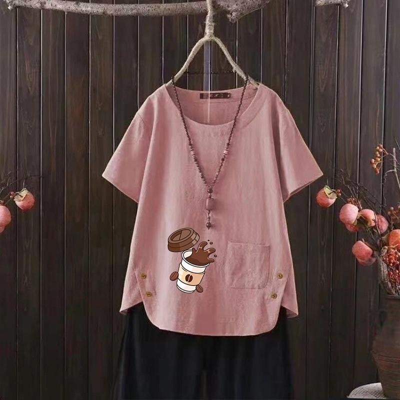 

Футболки из хлопка и льна с принтом, женские летние свободные футболки, рубашки 4XL розовый