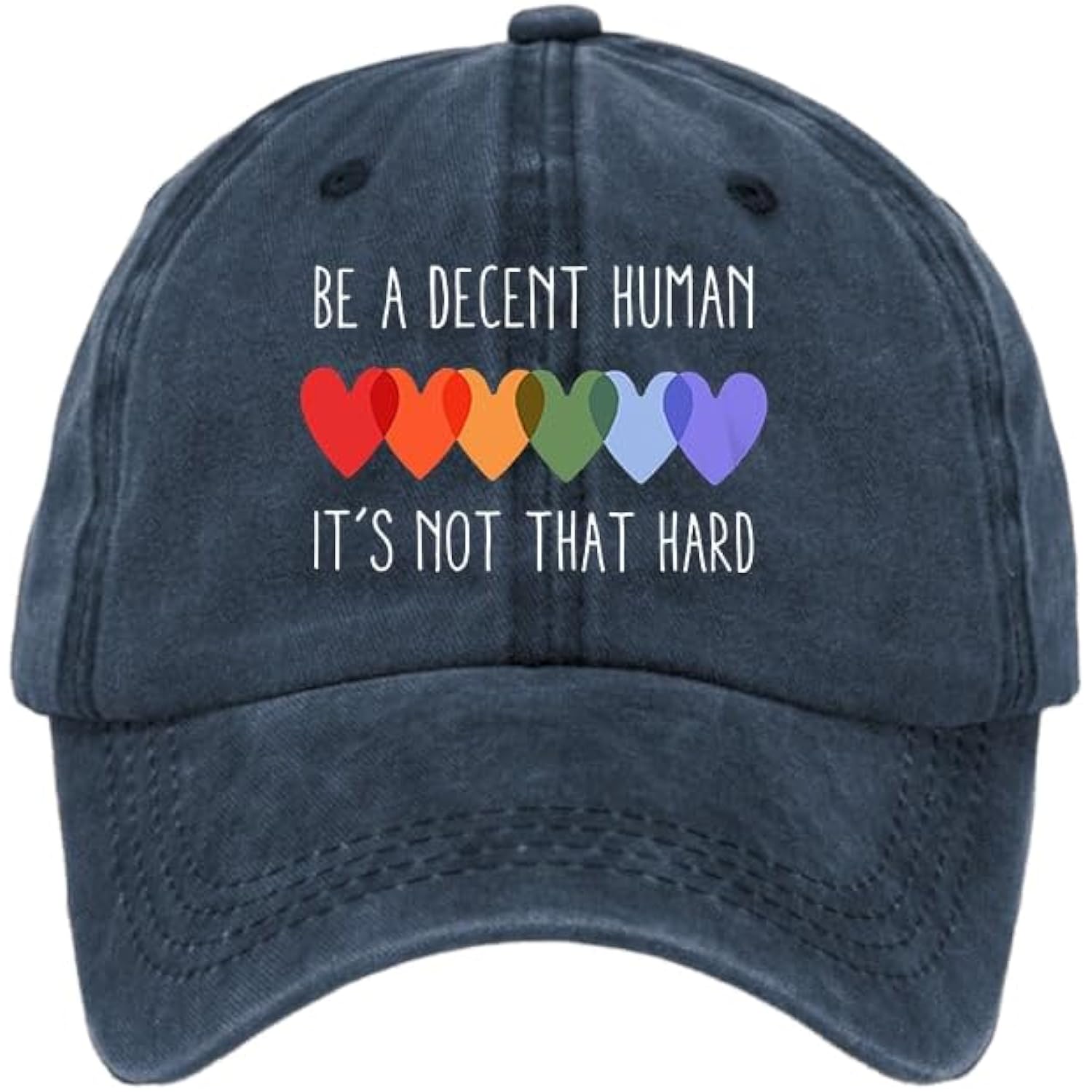 Be A Decent Human Pride Rainbow Heart Baseball Cap Distressed Casual Polyester Adjustable Adult Hat One Size
