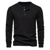 Waffle Henley T-Shirt Men Long Sleeve Basic Breathable Men's Tops Tee Shirts New Autumn Casual Solid Color Button T Shirts