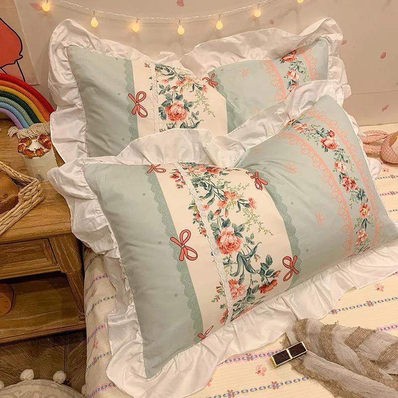 Federe per cuscini Princess in cotone di alta qualità Un paio di federe grandi con stampa floreale Biancheria da letto da 48 * 74 cm