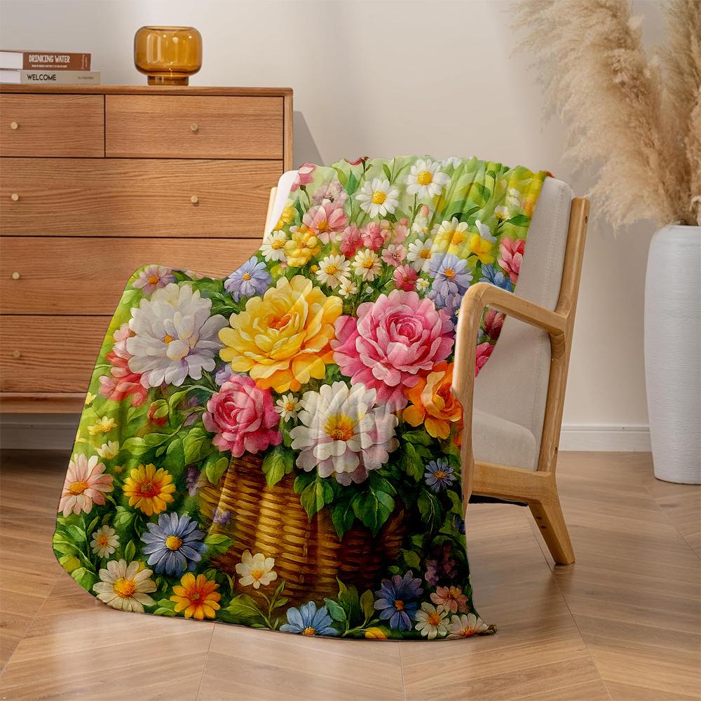 1pc Monet's Garden French Impressionist Floral Print Fleece Blanket - Plush All-Season Thick Quilted-Like Bedspread, Soft Warm