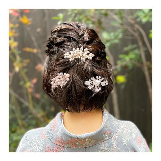 Hair Accessories Pearl Pins Kanzashi 3-Piece Set Gold Luxurious Pearl Design Elegant High-Quality Handmade Alloy Faux Pearl Rhinestone
