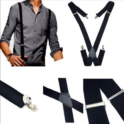 Schwarze elastische Hosenträger für Herren und Damen, Leder-Hosenträger, X-Rücken, verstellbar, zum Anklipsen