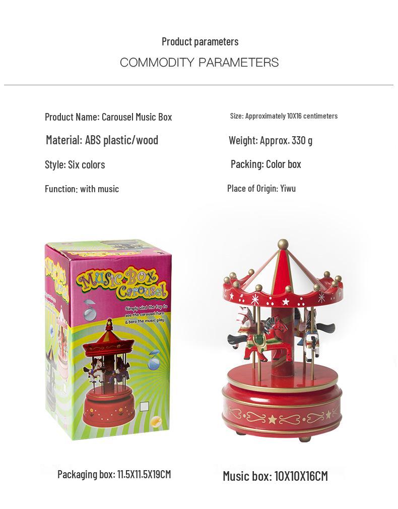 Caja de Música Carrusel de Madera - Regalo de Navidad y Cumpleaños para Niños, Adorno Creativo para el Hogar