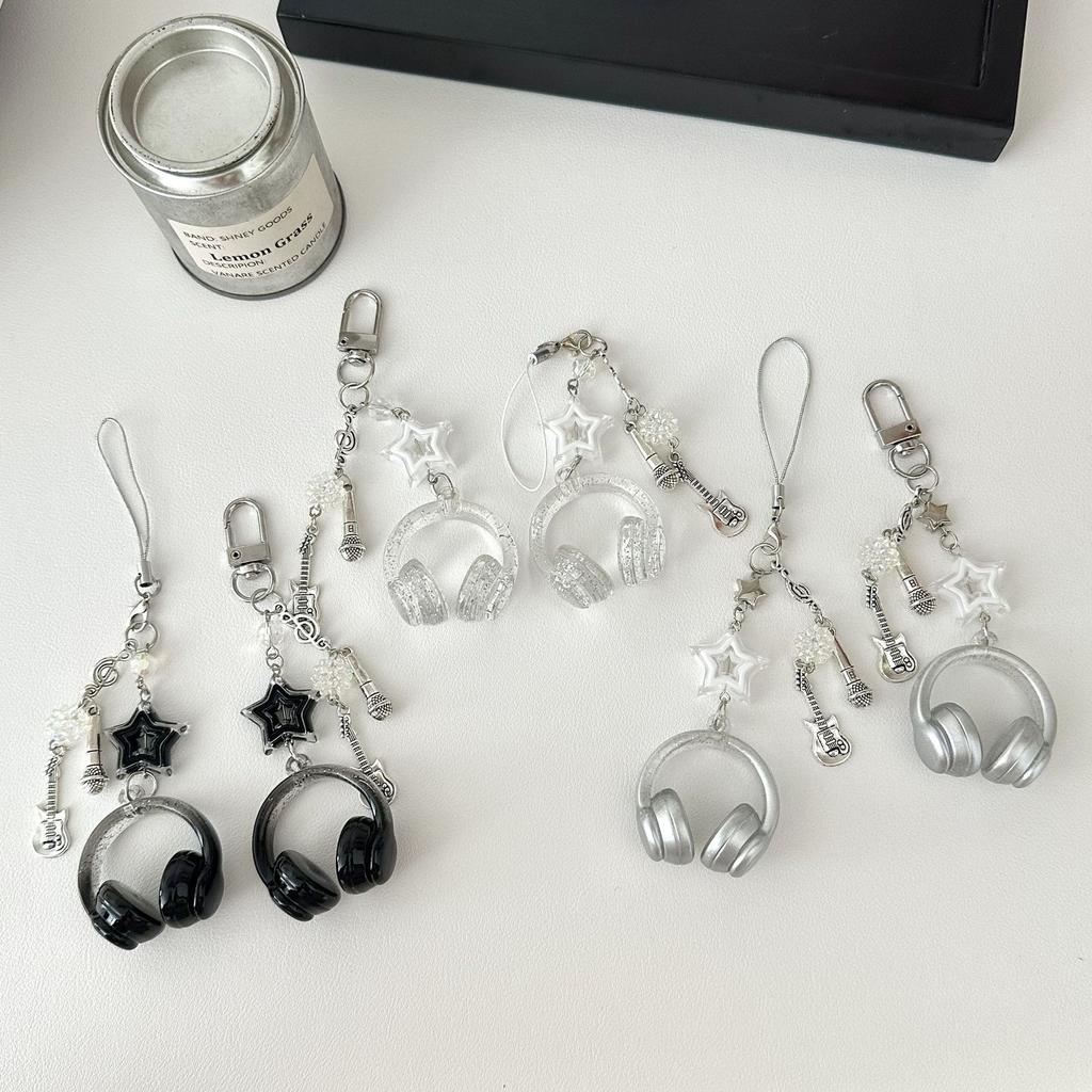 Glitter Earphone-shaped Cute Star Guitar Microphone Pendant Phone Chain Lanyard Girly Backpack Charms Bag Hanging Gifts Bag Charm