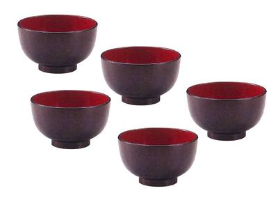 Tsunoda Seibei Shoten Nachi Soup Bowls Set of Red Interior 5, TP10-3(5)