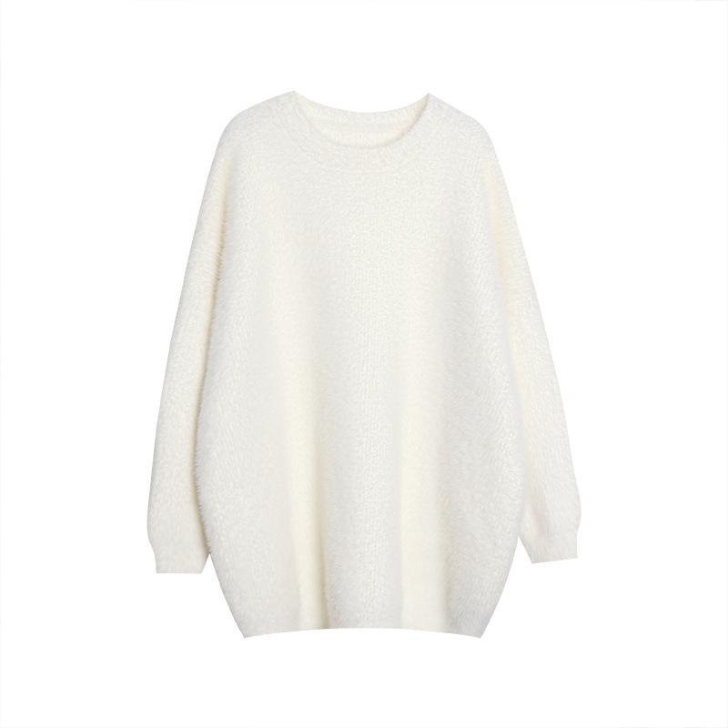European and American popular imitation mink sweater women's autumn and winter soft waxy loose lazy wind long-sleeved top crew neck knitted sweater