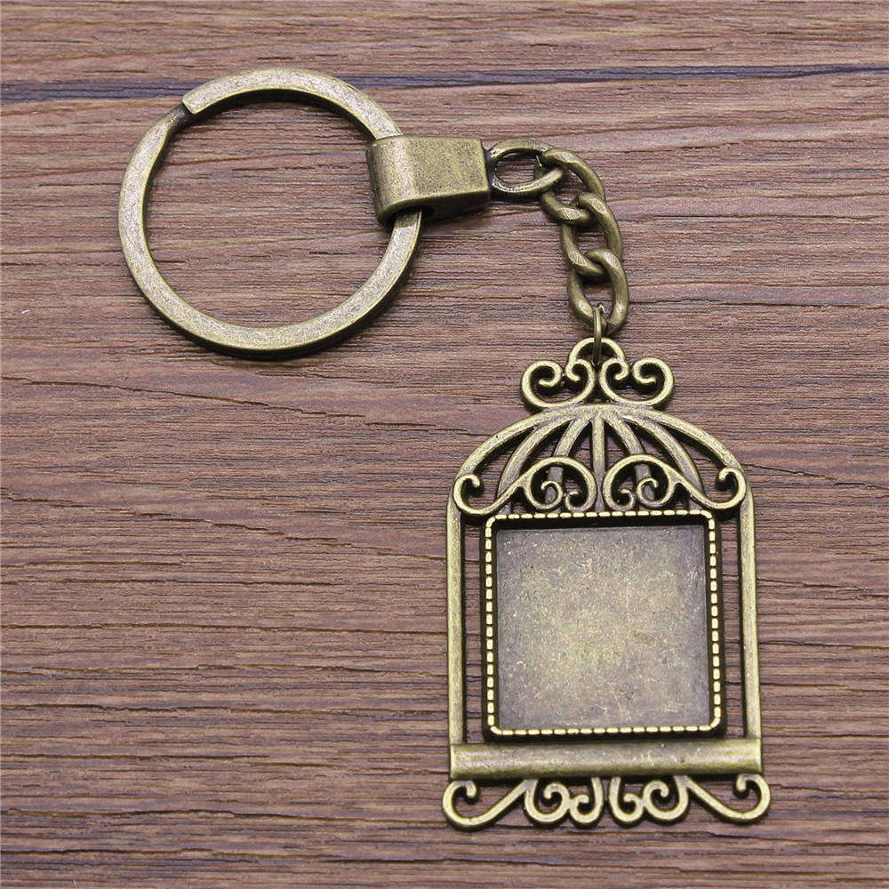 Heart Elliptical Glass Cabochon Base Setting Tray Blank Antique Bronze Metal Keychain for Family Gift