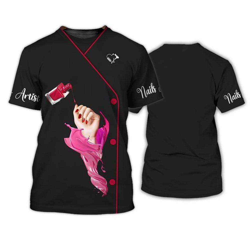 Neues Damen-T-Shirt 3D-Druck Nail Master Harajuku Arbeitskleidung Sommer Atmungsaktiv Schnelltrocknend Lässig Kurzarm O-Ausschnitt Top