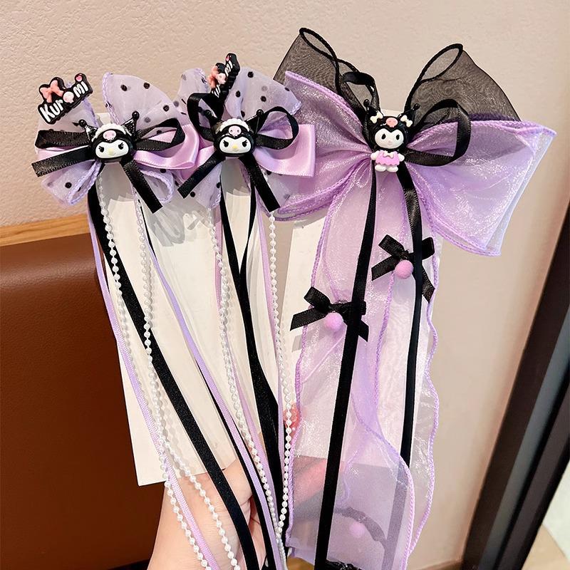 Kuromi Black & Purple Hair Accessories - Cute Bow Hair Clips for Girls and Babies