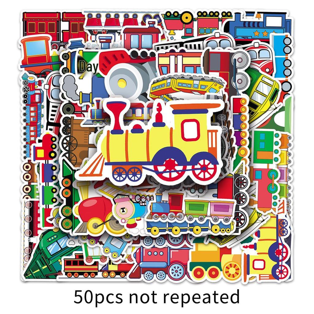 50 Cartoon Train Stickers for Skateboards, Luggage, Laptops, Cars, and Motorcycles