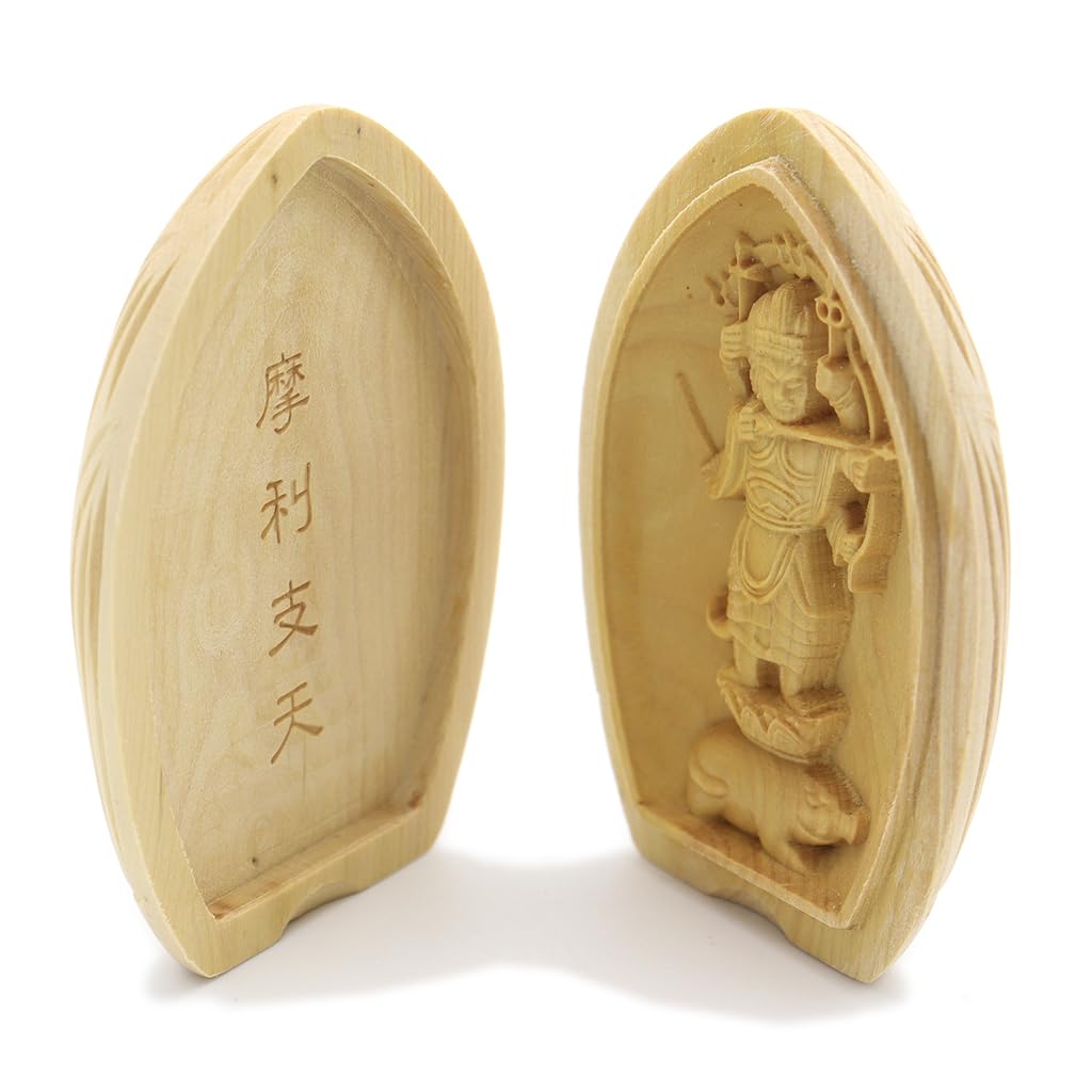 special Buddhist statue Marishiten standing statue incense holder Buddha Guardian deity information width boxwood wood carving 17574 Kurita's