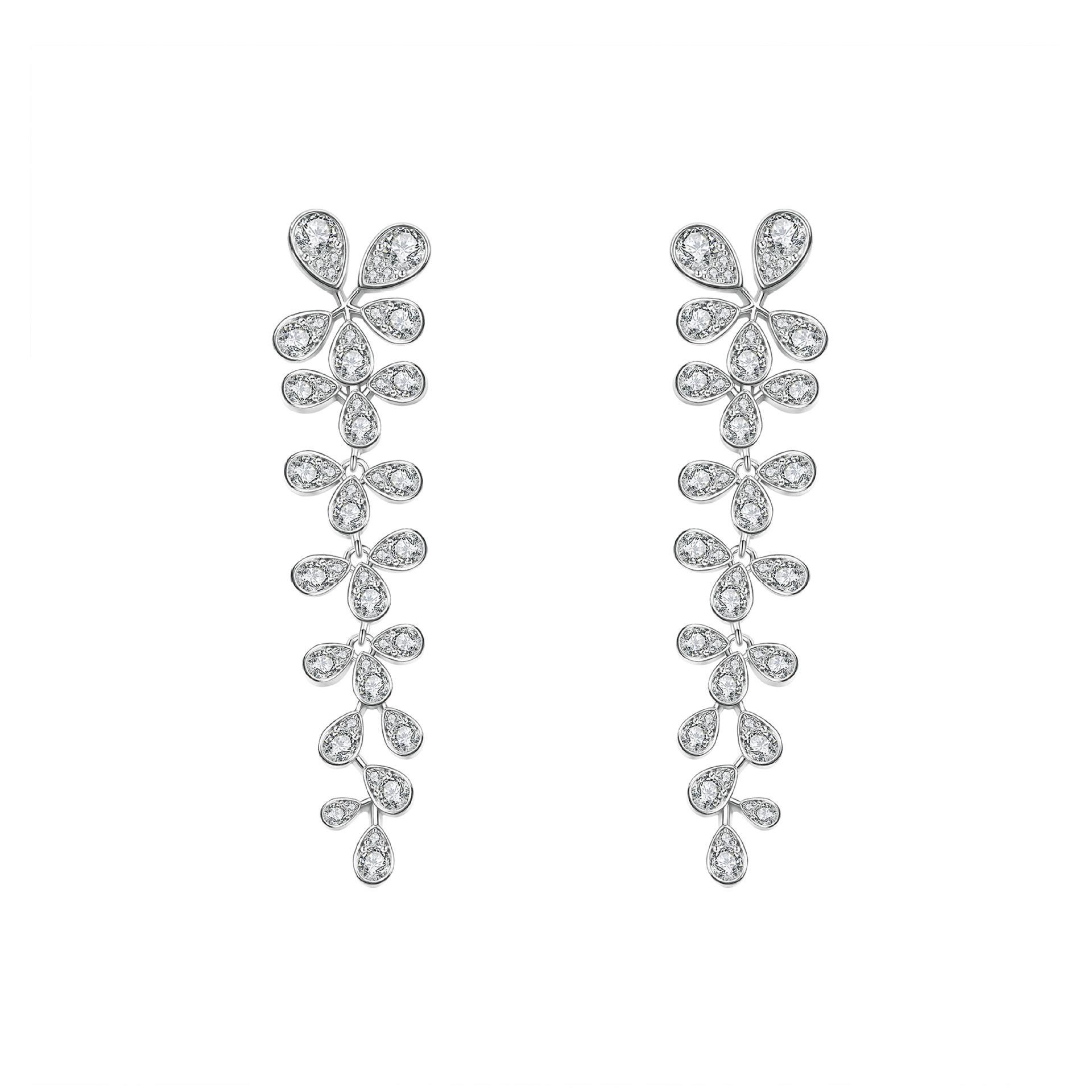 

Sterling Silver Luxury Crowned Love Diamond Tassel Butterfly Earrings 925 Silver білий