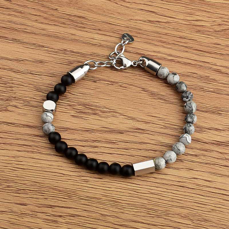 Men's Adjustable Tiger Eye Stainless Steel Beaded Bracelet - European and American Style