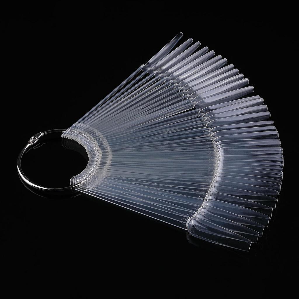 Trapezoid Flat Head Nail Art Display Cards (50 PCS) - Transparent Gel Polish Comparison Color Chart with Iron Ring