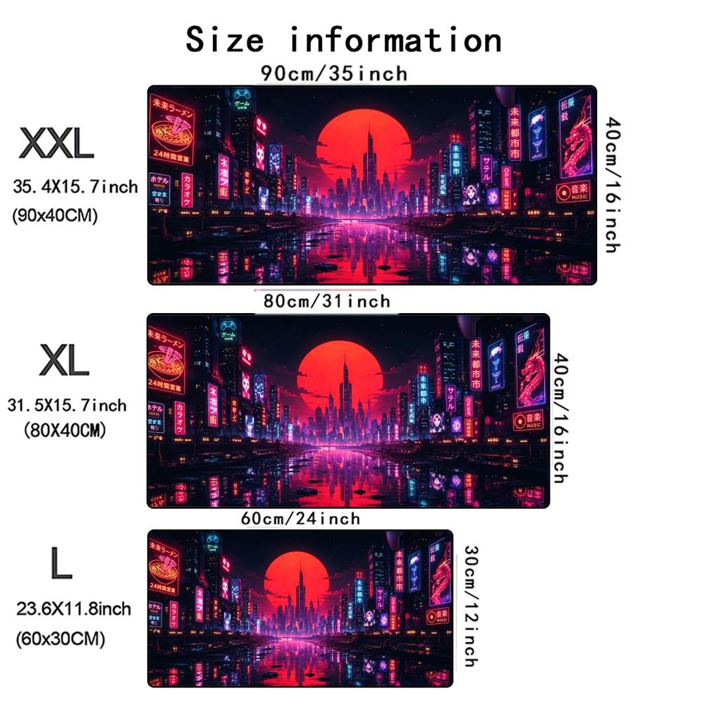 Cyberpunk Neon Mouse Pad Large Computer Office Game Table Mats XXL Rubber Anti-slip Gaming Keyboard Mousepads Long Desk Pads
