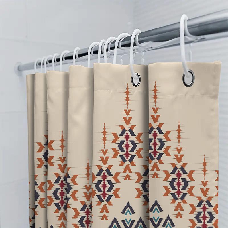 Modern Boho Geometric Pattern Shower Curtain For Bathroom Decor Orange Red Black Blue White Washable Waterproof Fabric (180X240C