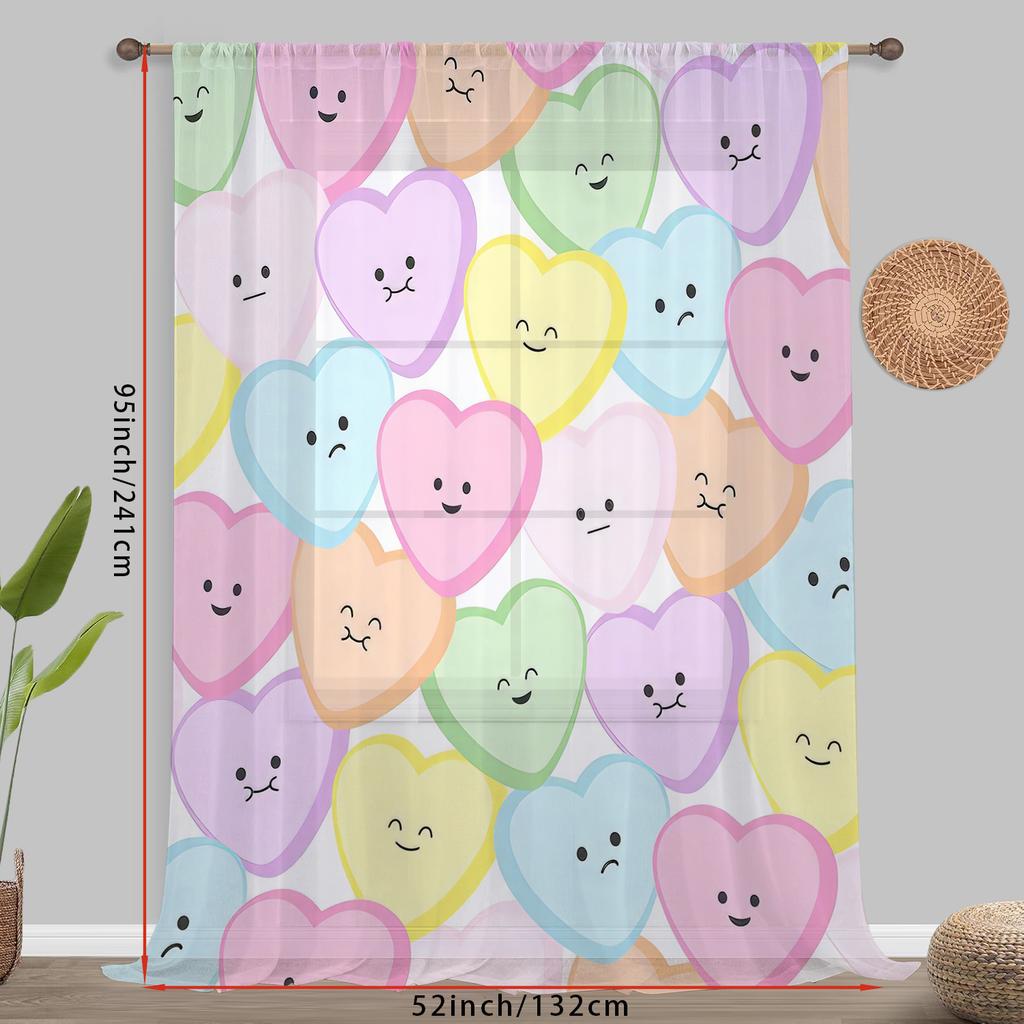 White Background Colorful Expression Love Gauze Curtain Romantic Style Living Room Bedroom Translucent Curtains Single Panel Polyester Sitting Decor