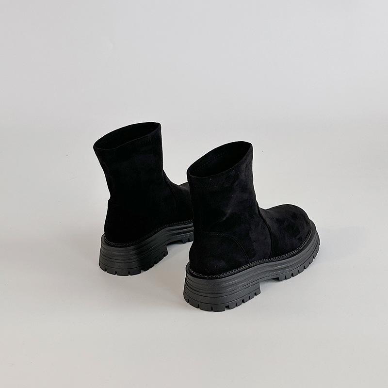 Fashion versatile round head thick-soled short boots children's 2025 autumn and winter new solid color suede heightened and thin Martin boots