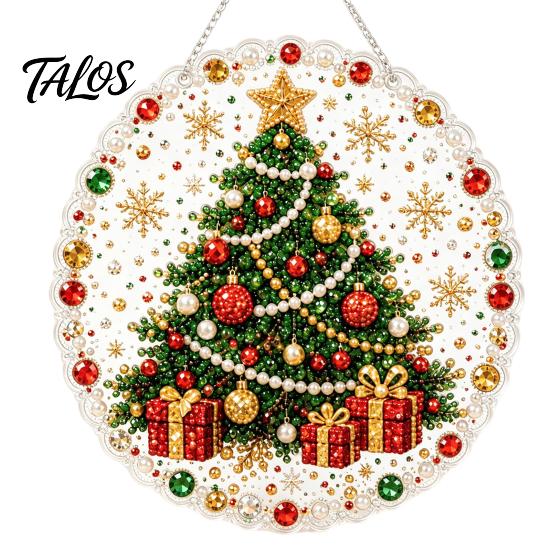 Home Art Activity Set Christmas Rhinestone Painting Kit, DIY Wreath Craft for Adults, Double Full Drill Accessory Sided Window Ornament, Acrylic