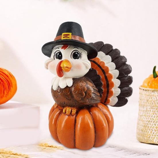Holiday Gift for Friends And Family Resin Turkey Pumpkin Ornament Thanksgiving, Autumn Harvest Festive Tabletop Cute Statue Figurine with Retro