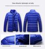 Men's Lightweight Down Jacket with Double Zipper and Stand Collar, 50% White Duck Down