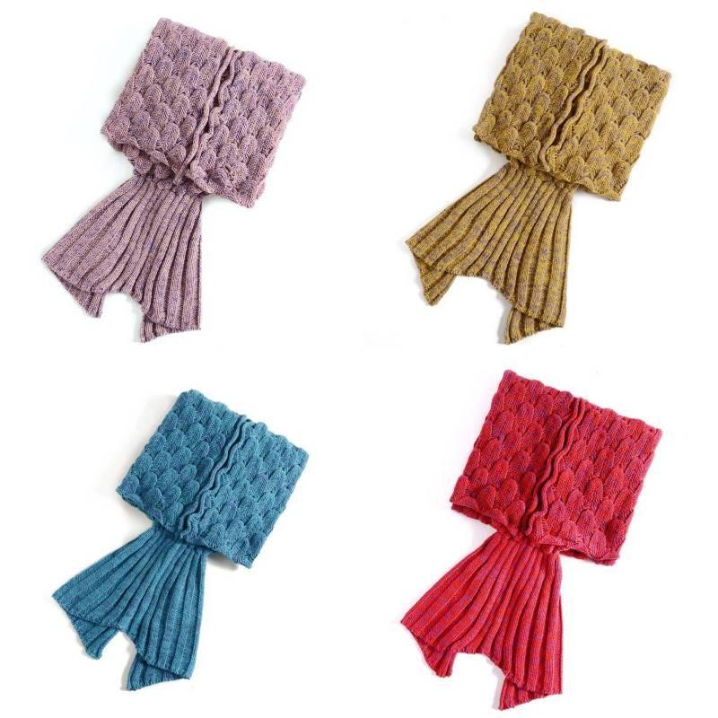 Scale Vintage Fish Pattern Mermaid Woollen Blanket Knitted Cozy Autum Spring
