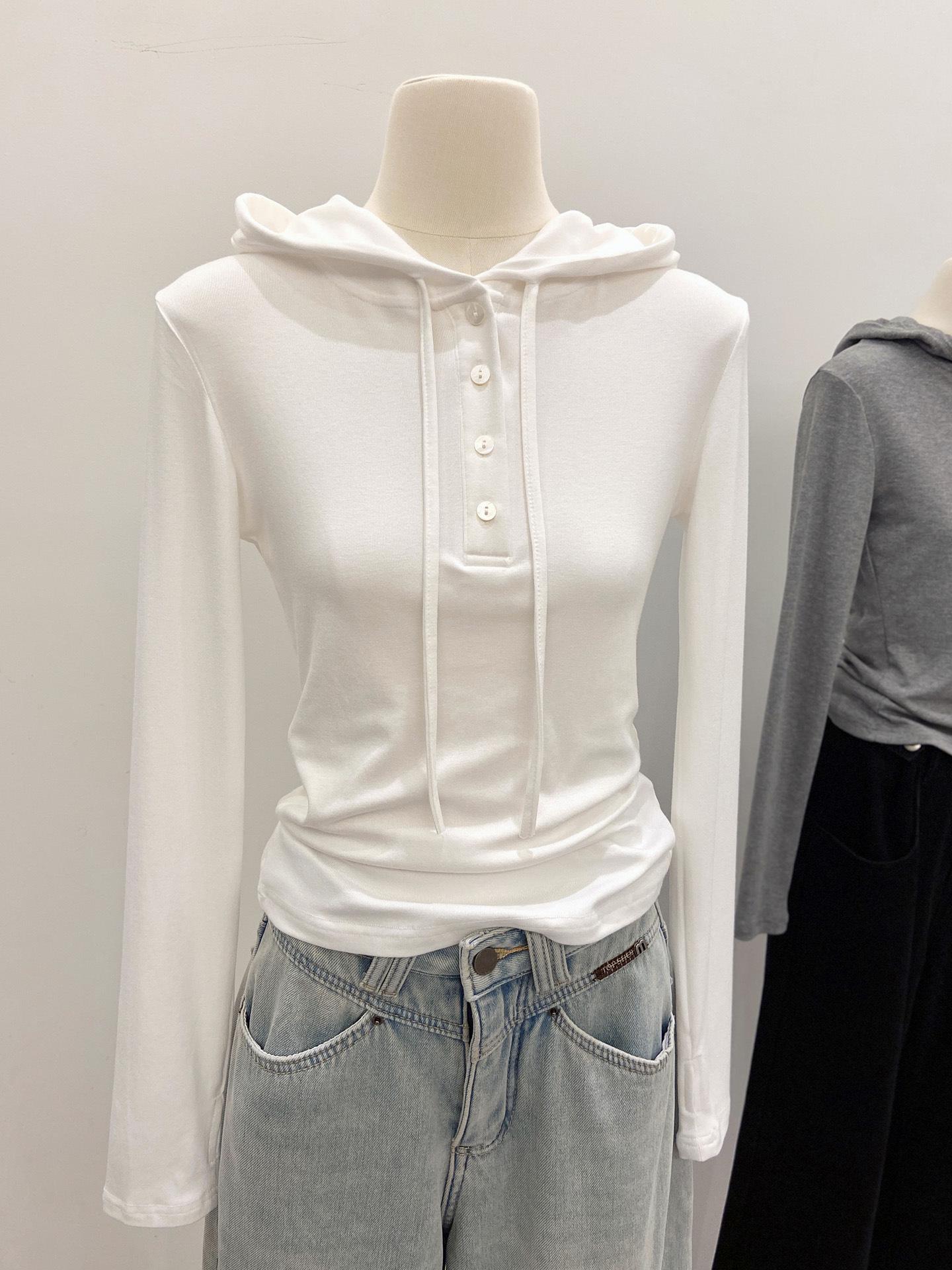 

Women s High-End Hooded V-Neck Buttoned Long Sleeve Base Layer Top for Fall/Winter XL білий