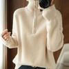 Navava Women S Soft Plain Ribbed Half Zip Collar Long Sleeve Knit Sweater Nk3481