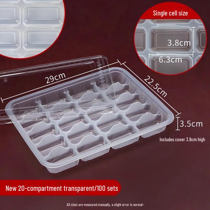 Disposable 20-Grid Dumpling Containers with Lids