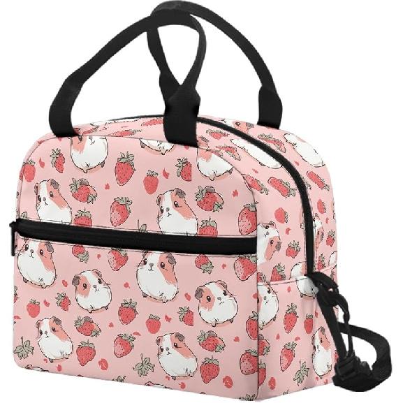 Kawaii Erdbeer-Katze Lunchtasche für Mädchen Kinder 8-10 10-12 Isoliert Lunchbox Tragbar Kühlbox Lunchbag Tragetasche Handtasche Mahlzeitenvorbereitung Organizer Arbeit Schule