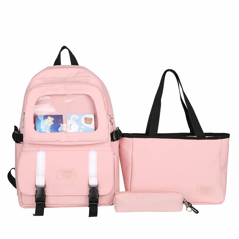 Three-Piece Backpack Set Student Schoolbag Women Solid Color Large Capacity Backpack with Lunch Bag Pen Bag
