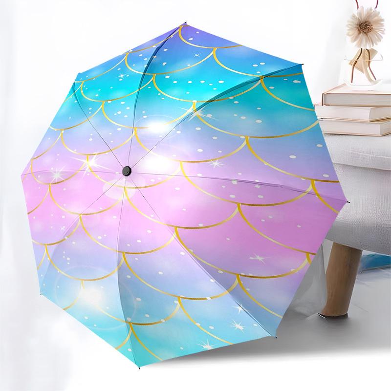 1PC Mermaid Scales Umbrella-8-Rib Reinforced Portable Folding Travel Suitable for All Seasons Outdoor Daily -Z0459