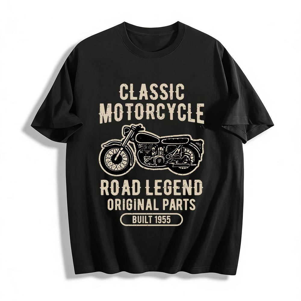1955 Classic Motorcycle Print T-Shirt Road Legend Biker Retro Top Pure cotton T-shirt XXS