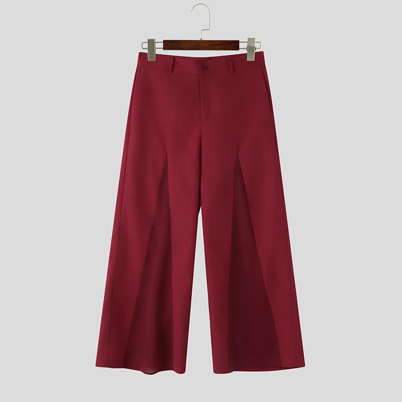 

INCERUN Men High Waist Zip-up Side Mesh Patchwork Casual Flare Pants Trousers XL червоний