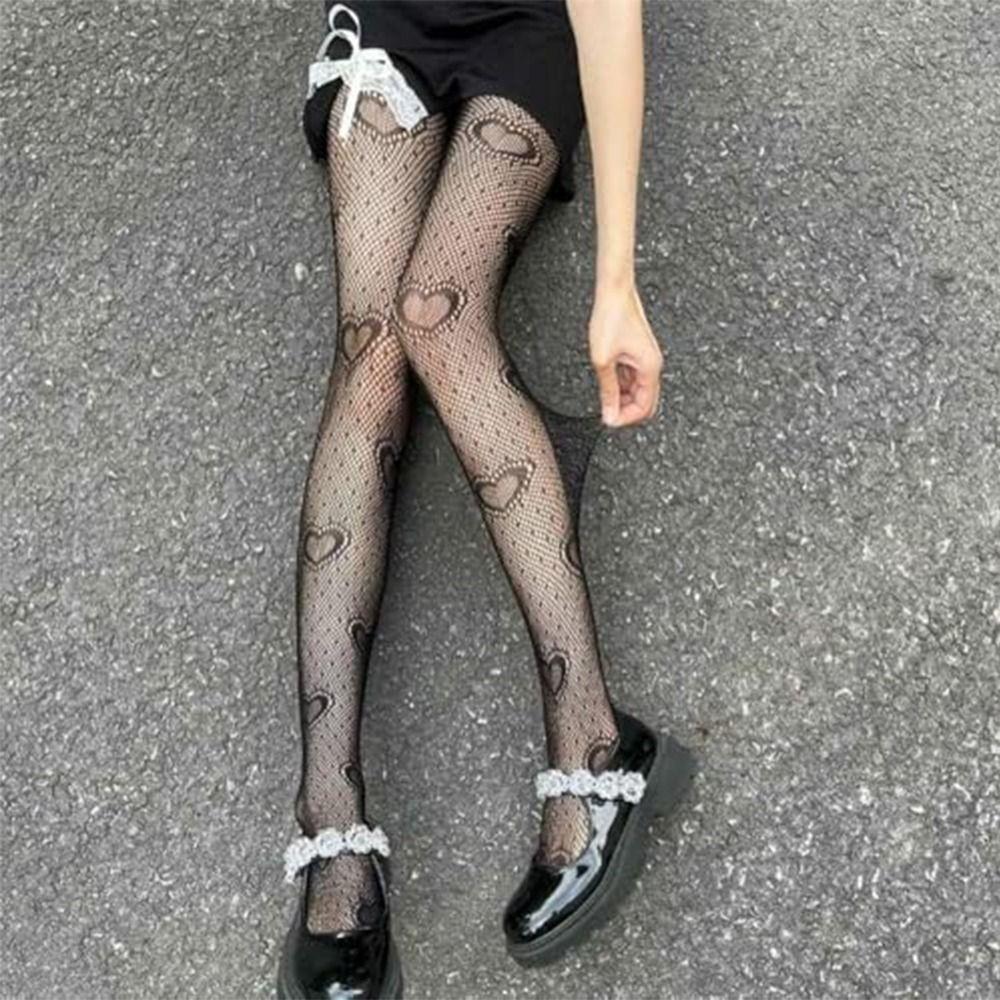 Butterfly and Love Heart Patterned Fishnets Leggings Plus Size Lace Tights for Women