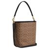 Coach Women's Signature Canvas Bucket Bag, Black & Tan Contrast Trim Shoulder Bag with Gold Hardware