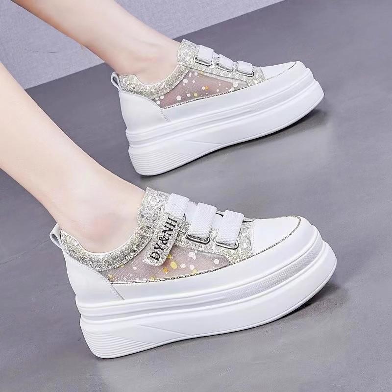 Mesh women's summer leather ice silk thin breathable mesh shoes sandals muffin bottom inner height increase casual women's shoes