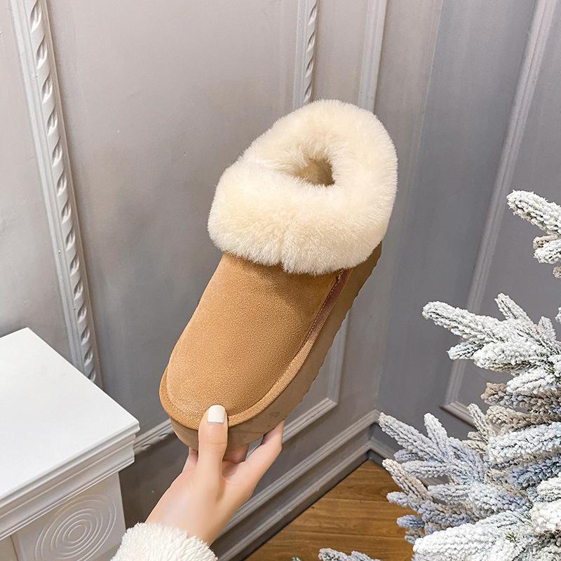 

XD1 кожаный бархат овчина мех интегрированные толстоподошвенные низкие угги женские пушистые ботинки 43