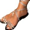 Fashion 2025 Summer New Ankle-wrap Women's Round Toe Sandals Crystal Narrow Band Fashion Plus Size Buckle Strap Low Heel Dress Sandals