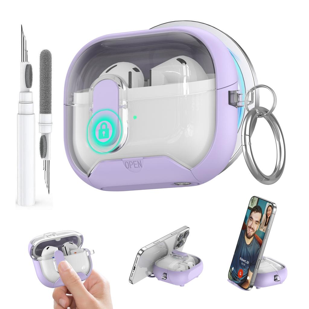 Secure Lock Case for Samsung Galaxy Buds 3/3Pro Case with Phone Stand Protective Case with Cleaner Kit for Samsung Galaxy Buds 3